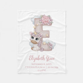 Eénhoorn Monogram Letter E Roze Baby Meisje Cadeau Fleece Deken