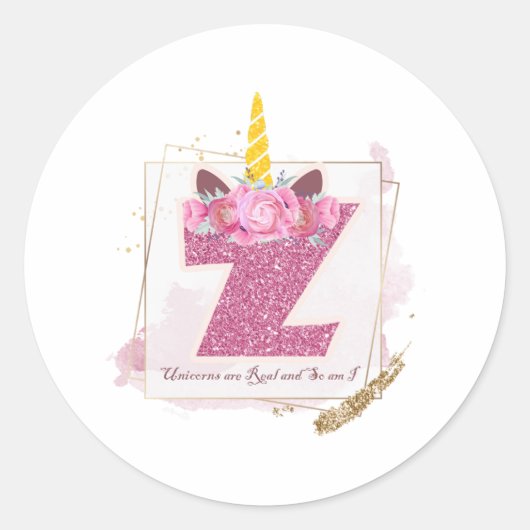 Eenhoorn Monogram Z Aangepaste Stickers (Voorkant)
