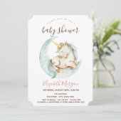 Eenhoorn Moon Pink Stripes Baby shower Kaart (Staand voorkant)