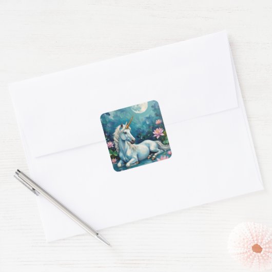 Eenhoorn Mystic Garden Vierkante Sticker (Envelop)