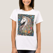 Eenhoorn Mythische Bloemen Paard T-shirt (Voorkant)