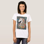 Eenhoorn Mythische Bloemen Paard T-shirt (Voorkant volledig)