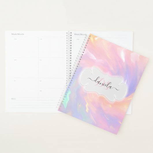 Eenhoorn Naam Monogram Holograaf Prinses Quinceañe Planner (Display)