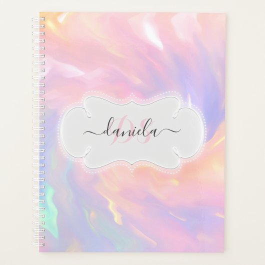 Eenhoorn Naam Monogram Holograaf Prinses Quinceañe Planner (Voorkant)