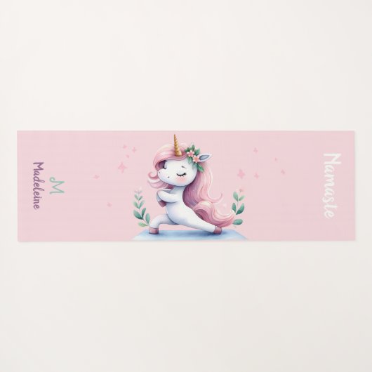 Eenhoorn Namaste Yoga Schattige Grappig Roze Naam  Yogamat (Achterkant (horizontaal))