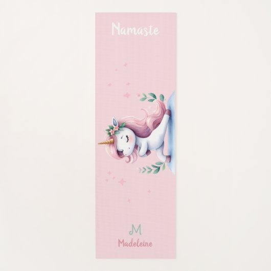 Eenhoorn Namaste Yoga Schattige Grappig Roze Naam  Yogamat (Voorkant)