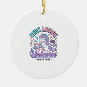 Eenhoorn Neon Arcade Eenhoorn Retro Stijl Product  Keramisch Ornament
