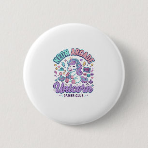 Eenhoorn Neon Arcade Eenhoorn Retro Stijl Product  Ronde Button 5,7 Cm