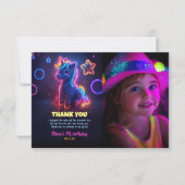 Eenhoorn Neon Verjaardagsfeest Dank u Foto Bedankkaart (Voorkant)