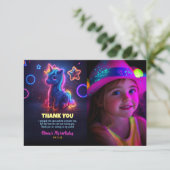 Eenhoorn Neon Verjaardagsfeest Dank u Foto Bedankkaart (Staand voorkant)