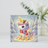 Eenhoorn omwikkeld met gouden kerstlichtjes feestdagenkaart (Staand voorkant)