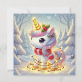 Eenhoorn omwikkeld met gouden kerstlichtjes feestdagenkaart (Voorkant)