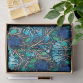 EENHOORN ONDER BLAUWE BLOEMEN Aqua Blue Green Bloe Tissuepapier (Geschenk)