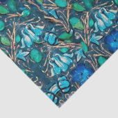 EENHOORN ONDER BLAUWE BLOEMEN Aqua Blue Green Bloe Tissuepapier (Detail)