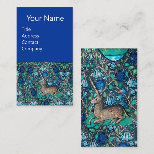 EENHOORN ONDER BLAUWE BLOEMEN Aqua Blue Green Bloe Visitekaartje (Voorkant / Achterkant)