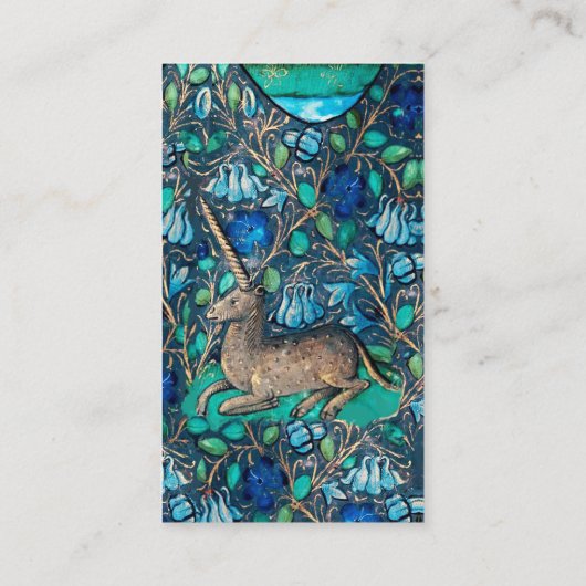 EENHOORN ONDER BLAUWE BLOEMEN Aqua Blue Green Bloe Visitekaartje (Achterkant)