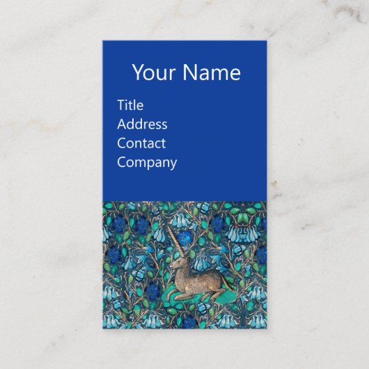 EENHOORN ONDER BLAUWE BLOEMEN Aqua Blue Green Bloe Visitekaartje (Voorkant)