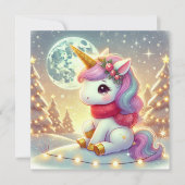 Eenhoorn onder de maanverlichte kersthemel feestdagenkaart (Voorkant)