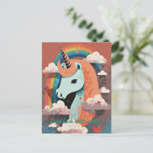 Eenhoorn onder regenboog & onder harten briefkaart