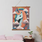 Eenhoorn onder regenboog & onder harten hangend wandkleed (Slaapkamer)