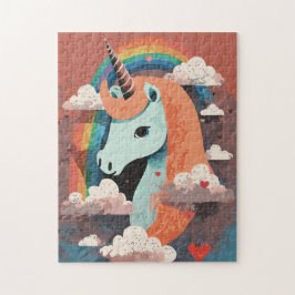 Eenhoorn onder regenboog & onder harten legpuzzel