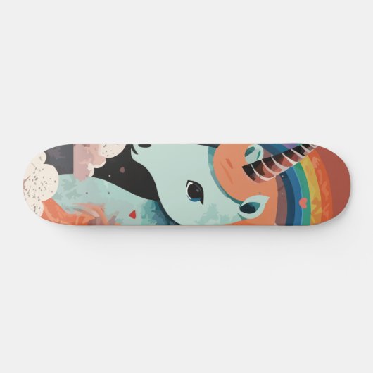 Eenhoorn onder regenboog & onder harten persoonlijk skateboard (Horizontaal)