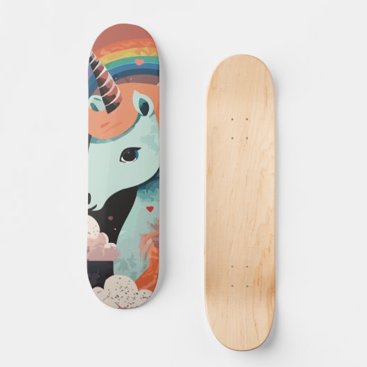 Eenhoorn onder regenboog & onder harten persoonlijk skateboard (Voorkant)