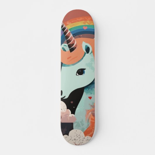 Eenhoorn onder regenboog & onder harten persoonlijk skateboard (Voorkant)