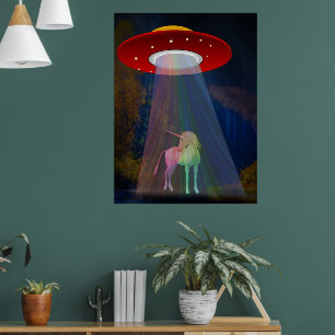Eenhoorn onder UFO-regenboogstraal 's nachts, ZKoA Poster