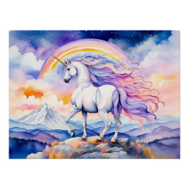Eenhoorn onder zachte pastelregenboogwolken perfect poster
