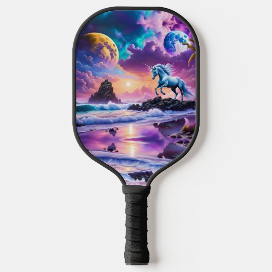 Eenhoorn op Fantasy Tropical Beach Pickleball Paddle (Voorkant)