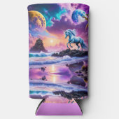 Eenhoorn op Fantasy Tropical Beach Seltzer Blikjeskoeler (Voorkant)