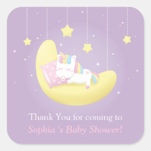 Eenhoorn op Maan Bedankt Baby Borrel Stickers