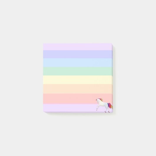 Eenhoorn op pastel regenboog gestreept post-it® notes (Voorkant)