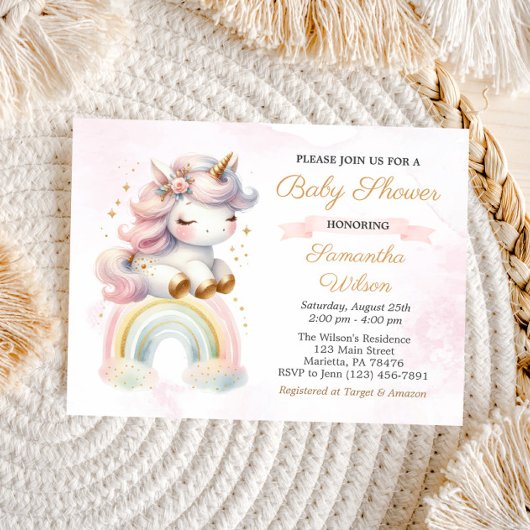 Eenhoorn op Rainbow Baby shower Briefkaart Invitat