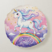 Eenhoorn op Regenboog Bewerkbare Naam Ronde Kussen (Achterkant)