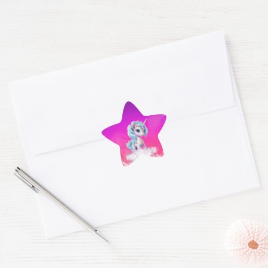 Eenhoorn op roze hemel ster sticker (Envelop)