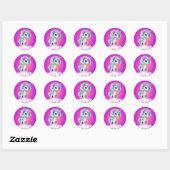 Eenhoorn op roze hemel/sterren/wolk ronde sticker (Vel)