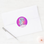 Eenhoorn op roze hemel/sterren/wolk ronde sticker (Envelop)