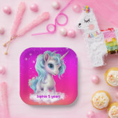 Eenhoorn op roze levendige hemel papieren bordje (Feest)