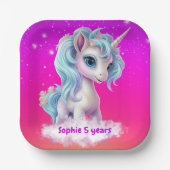 Eenhoorn op roze levendige hemel papieren bordje (Voorkant)