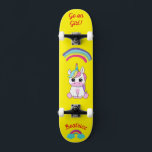 Eenhoorn op skateboard met gepersonaliseerde bijsc<br><div class="desc">Unicorn op skateboard met gepersonaliseerde bijschriften Unicorn gepersonaliseerd skateboard KLIK OP PERSONALISEREN SJABLOON OPTION EN VOER de naam in. u kunt ook andere bijschriften aanpassen. Cool skateboard ontworpen met levendige kleuren en voor de achtergrond en een funky eenhoorn op een skateboard. Dit Skateboard maakt een geweldig cadeau-idee voor een eenhoornliefhebber....</div>
