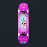 Eenhoorn op skateboard met gepersonaliseerde bijsc<br><div class="desc">Unicorn op skateboard met gepersonaliseerde bijschriften Unicorn gepersonaliseerd skateboard KLIK OP PERSONALISEREN SJABLOON OPTION EN VOER de naam in. u kunt ook andere bijschriften aanpassen. Cool skateboard ontworpen met levendige kleuren en voor de achtergrond en een funky eenhoorn op een skateboard. Dit Skateboard maakt een geweldig cadeau-idee voor een eenhoornliefhebber....</div>