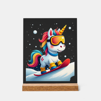 Eenhoorn op Snowboard - Grappige Ski en Winterspor Acryl Bord