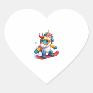 Eenhoorn op Snowboard - Grappige Ski en Winterspor Hart Sticker