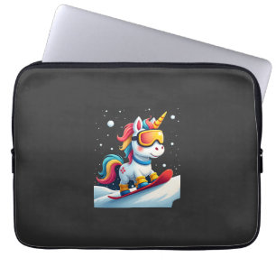 Eenhoorn op Snowboard - Grappige Ski en Winterspor Laptop Sleeve
