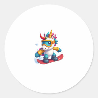 Eenhoorn op Snowboard - Grappige Ski en Winterspor Ronde Sticker