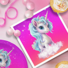 Eenhoorn op wolk met een stevige roze levendige lu servet