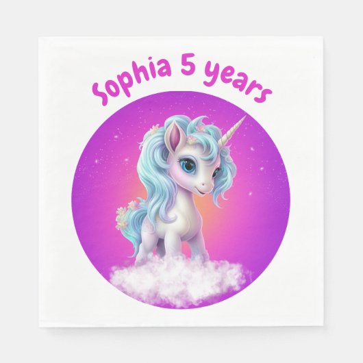 Eenhoorn op wolk met roze levendige lucht servet (Voorkant)