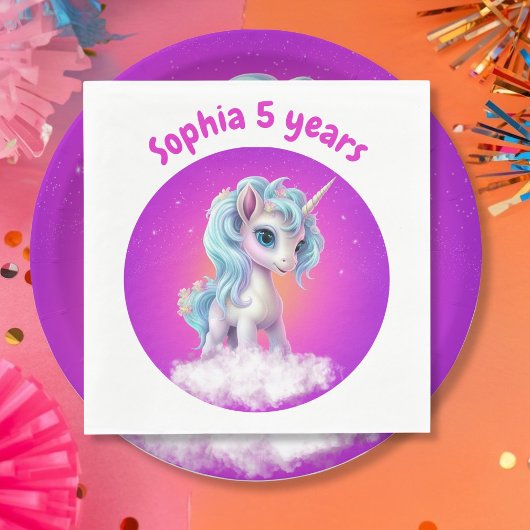 Eenhoorn op wolk met roze levendige lucht servet